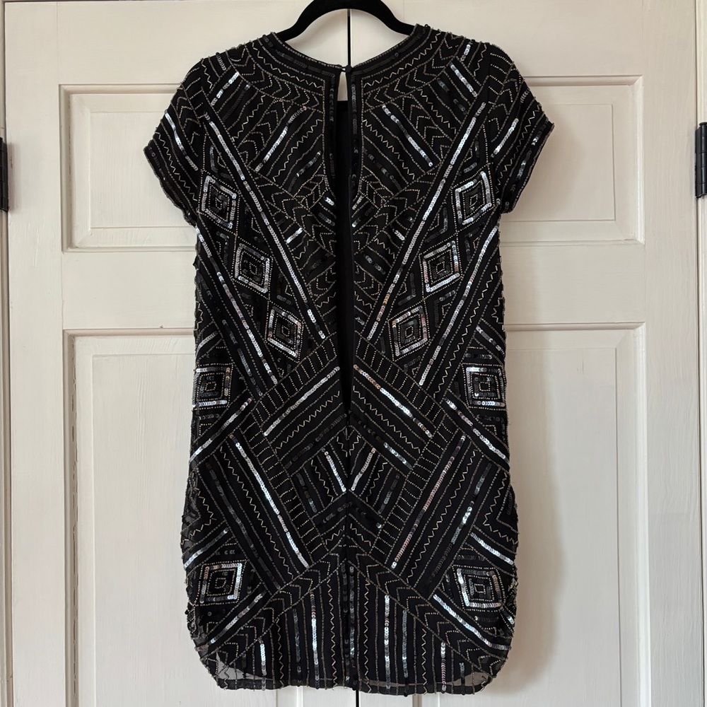 Parker Topaz Beaded Sequin Mini Dress Black Geometric Cocktail Party Size S NWT - Picture 14 of 16